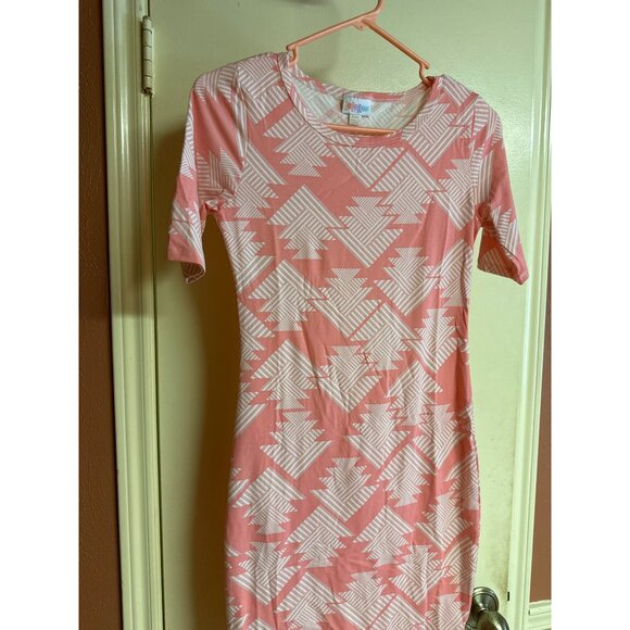 LuLaRoe XXS julia Pink & White Geometric Pattern Dress - Picture 2 of 7